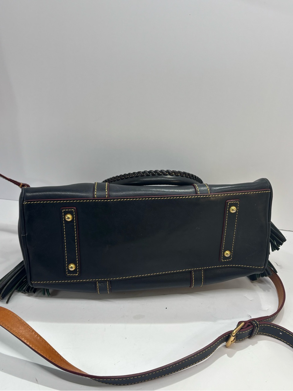 Dooney & Bourke Florentine Leather Satchel Black Red Large Crossbody Tassel - Picture 8 of 11